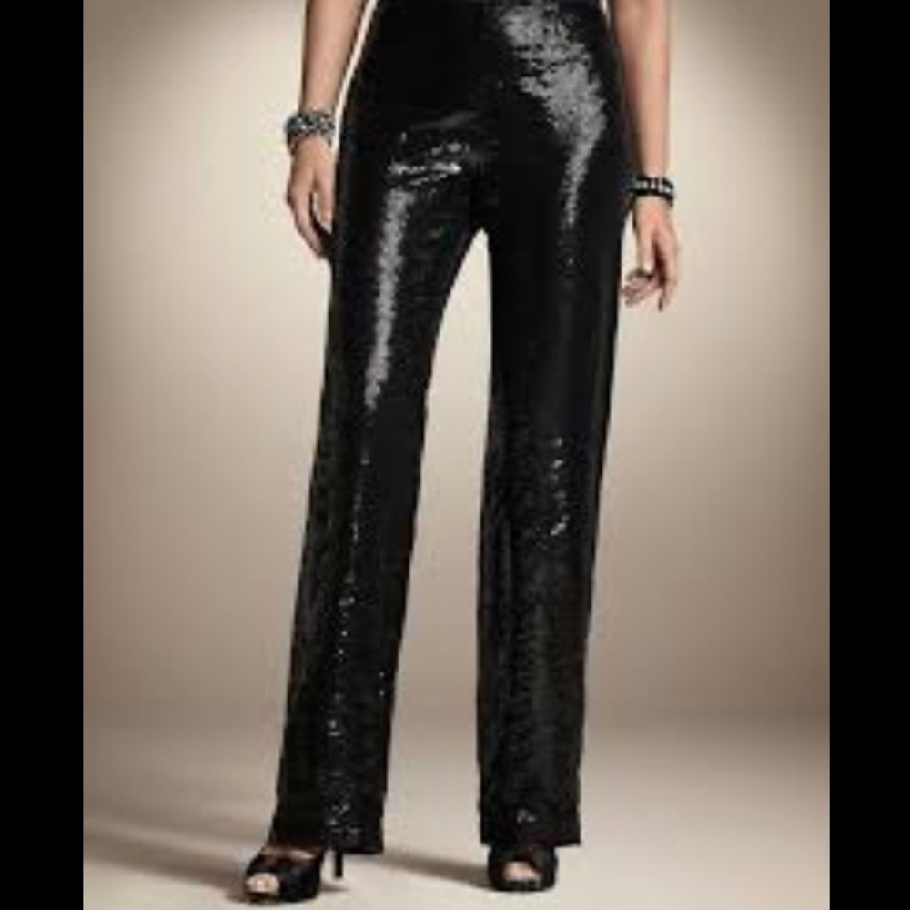 Chico’s Black Sequin Swirl Wide Leg Pants Sz 14